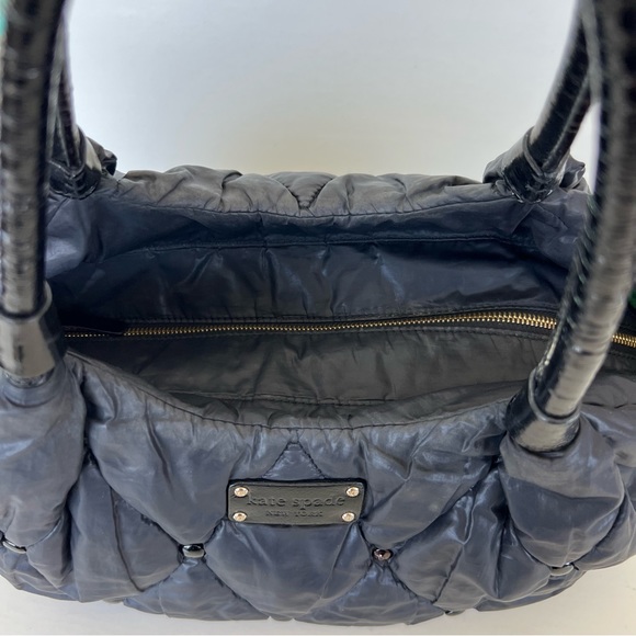 KATE SPADE Stevie Black Quilted Nylon Patent Leather Studded Shoulder Bag Tote - Picture 8 of 15